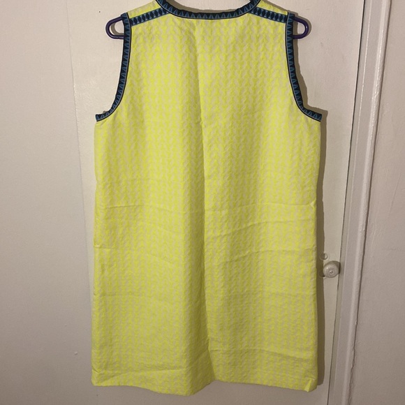 J. Crew neon yellow dress with blue ribbon trim - Picture 3 of 4